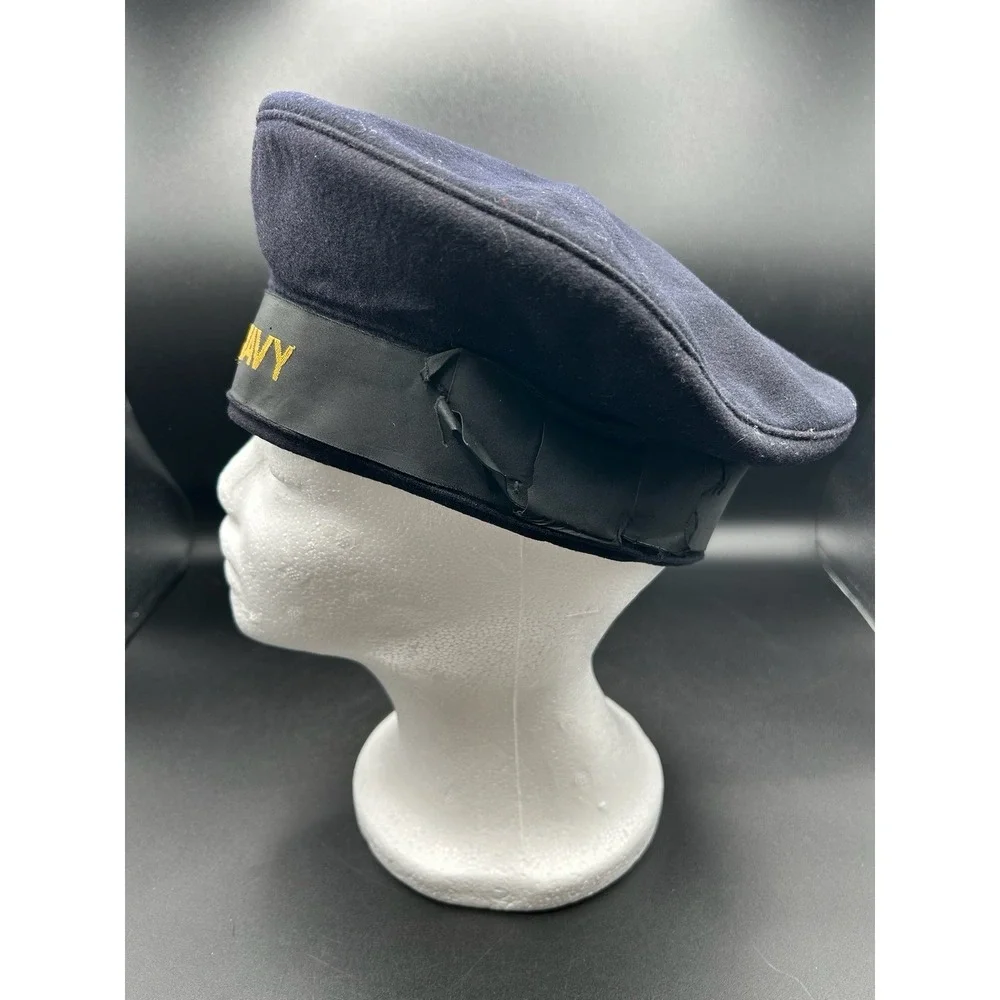 Authentic WWII US Navy Donald Duck Wool Sailor Baret Flat Hat Size 7 With Bag